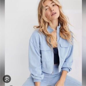 Aerie Groove-On Velour Full Zip Sweatshirt Jacket Blue Women’s Size Small